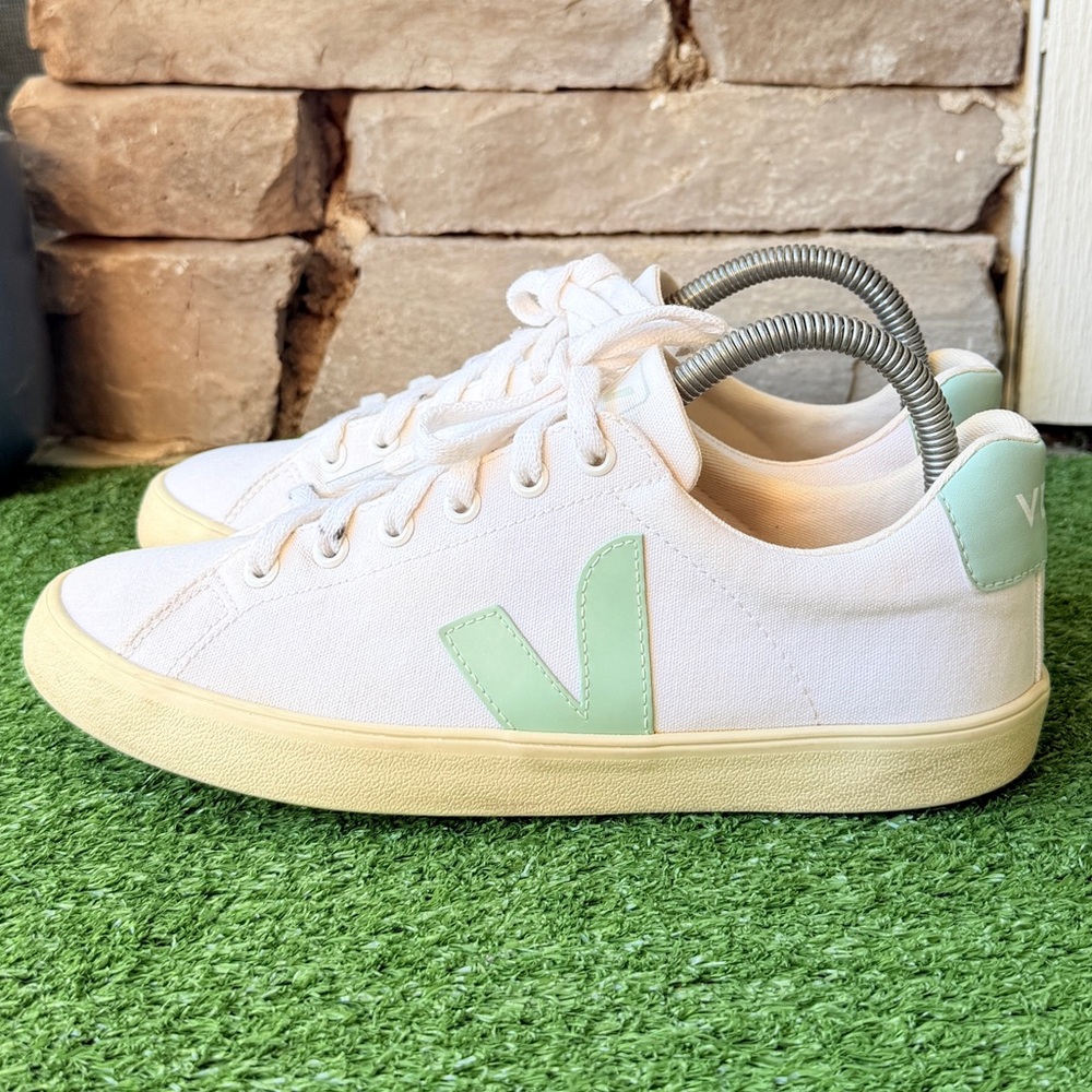 Veja Women’s White Sneakers with Mint Green V